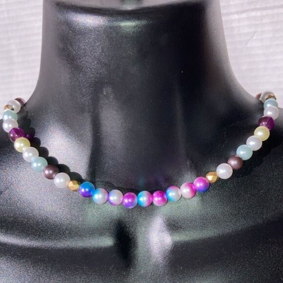 RAINBOW Pride Beads Stretchy Statement Choker Necklace 15" Long Unisex - Picture 1 of 6